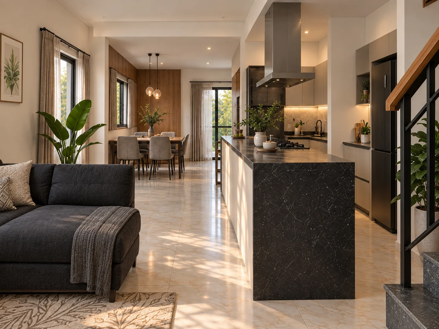 Kitchen island and dining area